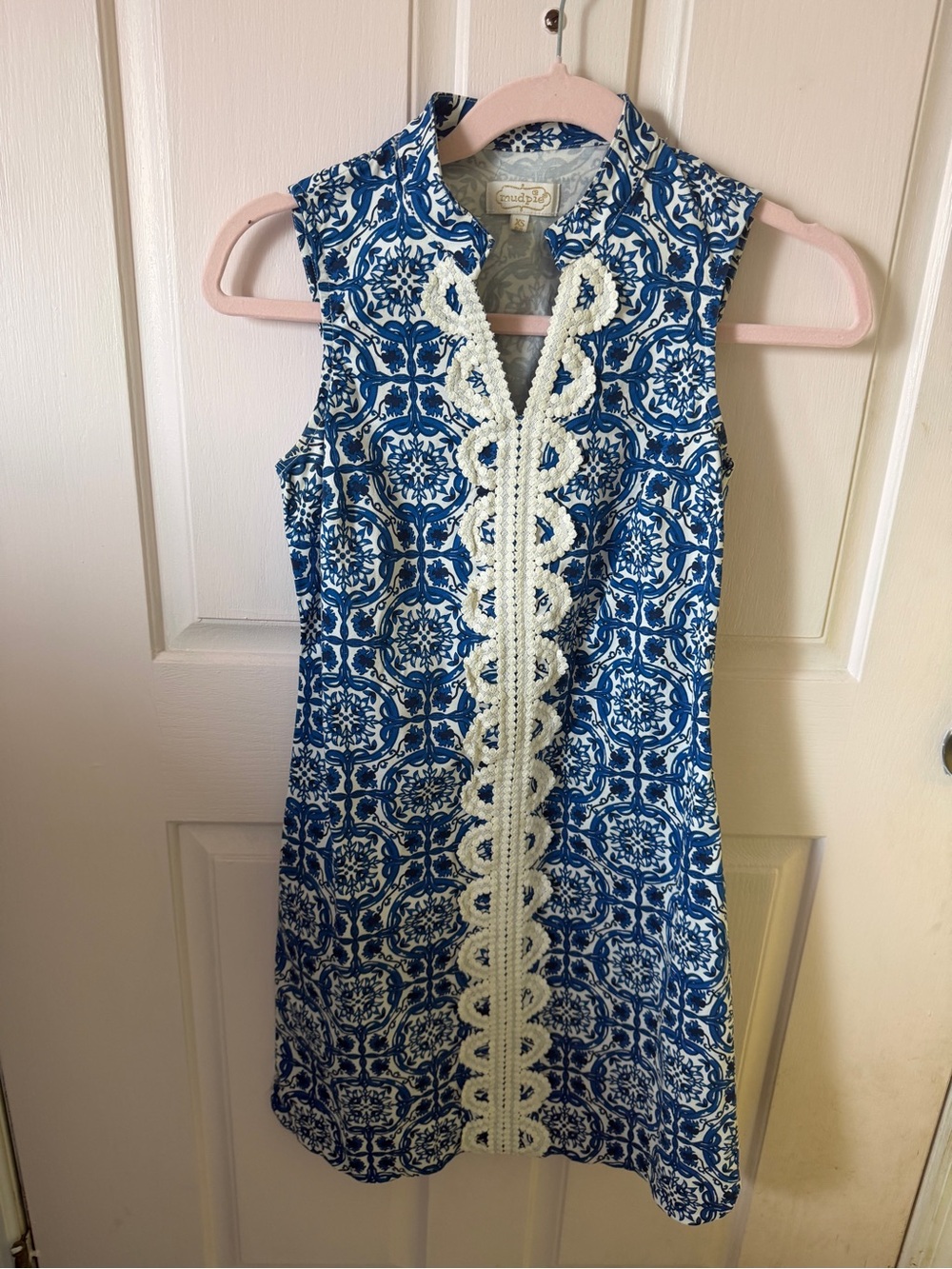 Mudpie Blue & White Lace-Trim Shift Dress